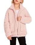 Arshiner Girls Sherpa Zip Up Lapel High Neck Warm Winter Jacket 4-12 Years Pastel Pink 5t