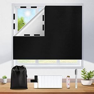 Estores Opacos sin Taladrar, 200x148cm Tela Foscurit Oscurecedora para Ventana Portátil, Blackout Cortinas Aislantes con Velcro Adhesivo, Persiana Térmica para Caravana Protección Solar