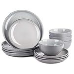 Dinnerware Set - Ceramic Amalfi Kitchen Dinner Sets (Grey, 12 Piece Dinner Set)