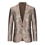 YOUTHUP Mens Embroidery Blazer Slim Fit Flowery Suit Jacket Stylish Floral Tuxedo Jackets, Coffee-605, M