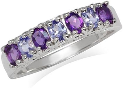 Genuine Tanzanite & African Amethyst White Gold Plated 925 Sterling Silver Journey Ring Size 9