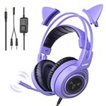 SOMIC G951S Purple Stereo Gaming Headset with Mic for PS4, Xbox One, PC, Phone, Detachable Cat Ear 3.5MM Noise Reduction Headphones Lightweight Computer Gaming Headphone Self-Adjusting Gamer Headsets