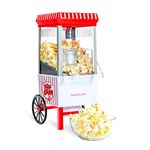 Nostalgia Popcorn Maker, 12 Cups Hot Air Popcorn Machine with Measuring Cap, Oil Free, Vintage Movie Theater Style, White and Red