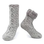 MaaMgic Womens Cozy Warm Fuzzy Slipper Socks Thermal Winter Home Socks,3-Ball Grey