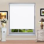 100% Blackout Roller Window Shades- Cordless Room Darkening Blinds, Door Shade with Thermal Insulated Bedroom Shades UV Rays Blocking, 27" W x 78" H White, Safety for Home