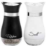 Tebery 2 Pack Refillable Salt and Pepper Shakers Set, 4 Ounces Stainless Steel & Glass Spice Dispenser Seasoning Container for Home Cooking Camping BBQ（Black & White）