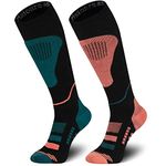 Hokieni Merino Wool Ski Socks High Performance Compression Socks Thermal Knee High Socks, 2 Pairs Dark Green/Orange M