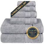 Trident 6 Piece Towel Set, cotton towel set, 2 bathroom towels, 2 hand towels, 2 wash cloths, highly absorbent shower towels, towel sets for bathroom, Silver gray towel set