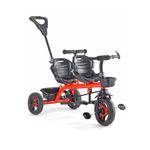 JoyRide Twin Trekkers Kids Tricycle with Parental Adjust Push Handle Children Seat Belt Dual Steering 2 footrest 2 Big seat Kids trikes Ride on Cycle Outdoor Toddler Bicycle for Boys & Girls (RED)