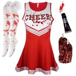 Cheerleader Costume Women Halloween Costumes for Women Cheerleader Halloween Costume Adult Zombie Cheerleader Halloween Costume for Women Dead Cheerleader Blood Tube, Stocking, Red Medium