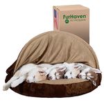 FurHaven Pet Dog Bed | Orthopedic Round Microvelvet Snuggery Burrow Pet Bed for Dogs & Cats, Espresso, 35-inch