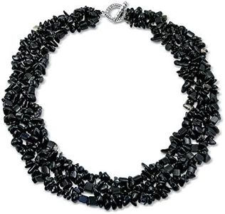 Bling Jewelry Onyx Negro Chip Piedra Ancho Chunky Cluster Multi Strand Bib Collar Llamativo para Mujer