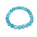 Marka Jewelry Natural Aquamarine Gemstone Bracelet Round Loose Beads 8mm| Handmade Semi-Precious Gemstone Stretch Bracelet for Men & Women (Pack of 1)