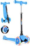 BELEEV 3-Wheel Scooter for Kids Age 2-6, Scooter for Toddlers Girls Boys Children, Adjustable Height, Lean to Steer, Light Up Wheels, Extra-Wide Deck(BLUE)