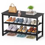 SIMPDIY Shoe Rack, 3 Tier Shoe Bench with Wooden Shelf, Shoe Storage Shoe Bench Storage with Seat for Entryway Living Room Hallway Bedroom, Load Capacity 150 kg, Black