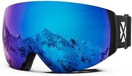 MAXJULI Ski Goggles Men Women,OTG Snow Goggles with Magnetic Interchangeable Anti-Fog HD Lens UV Protection (Black Frame/Blue Lens)