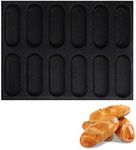 Silicone Hot Dog Bun Mold Mini Silicone Baguette Mould Non-Stick Baking Form Mini Sandwich Baking Molds Silicone Perforated Baking Forms(12Loaf,Black)