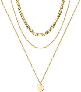 Turandoss Thick Chain Layered Necklace - Disc Necklace Thick Chain Necklaces for Women