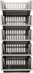 Large 5 Tier Stacking Baskets Storage Veg Rack Plastic Stackers, Black, Length 35.5 cm x Depth 30 cm x Height 17.5 cm (Grey)