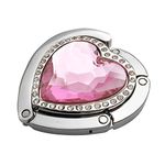 Reizteko Purse Hook, Rhinestone Heart Love Foldable Handbag Purse Hanger Hook Holder for Tables (Pink)