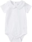 pureborn Baby Girls Bodysuit Cotton Peter-Pan Collar Short Sleeve One-Piece White 18-24 Months