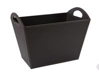 OSCO Brown Faux Leather Magazine Basket | Newspaper Rack | Storage Bin | Brochure Holder | File Organiser | Carry Handles | H30 x W40.5 x D26.5 cm |