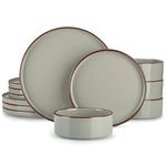 vancasso Venus Matte Dinnerware Set, 12-Piece Green Dinner Sets, Stoneware Crockery Set with 4-Piece 10.5in Dinner Plate, 8in Dessert Plate, 720ml Bowl, Modern Style