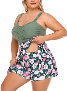 MiYang Women Plus Size Two Piece Swimsuits Flowy Tankini Swim Dress Bathing Suit with Shorts, Rose Bush, 22 Plus