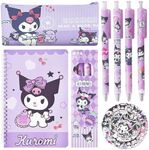 Cute School Supplies Set - Gel Pens, Journal Notebook, 50 Stickers, Pencil Cse, Kawaii Stationery Set, Back to School Gift, Purple