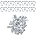 YSDMY 70 Pcs Wire Rope Thimble Sets, Stainless Steel Thimble & Wire Rope Aluminum Crimping Loop Sleeve,Crimps Rust-Free Eyelet Metal Cable Rig for 2mm Wire,for Wire Rope Rigging