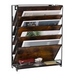 TQVAI Hanging Wall File Organsier 6-Tier Wooden Magazine Rack A4 Paper Holder Wall Mounted Storage Organizer, Black/Antique