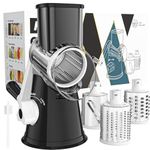 Cambom Rotary Cheese Grater Hand Crank Cheese Shredder for Fresh Cheese, Vegetable, Nuts,Non-Slip Suction Base, Free Cleaning Brush Three Blades, Black