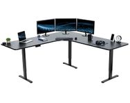 VIVO Electric Height Adjustable 211cm x 211cm Curved Corner Stand Up Desk, Black Table Top, Black Frame, Memory Controller, L-Shaped Workstation, E3C Series, DESK-KIT-E3CB83B