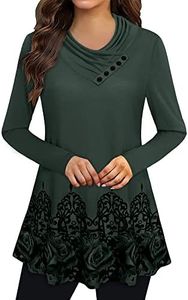 Gaharu Zulily Tunics for Women Misses Business Casual Top Fall Warm Long Sleeve Trapeze Tunic Sweatshirt to Wear with Leggings for Work Semi-Formal Office Wear(X-Large,Green)