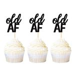 Ercadio 36 Pack Black Old AF Cupcake Toppers Glitter Old Birthday Cupcake Picks 40th 50th 60th 70th 80th 90th Birthday Retirement Party Cake Decorations Supplies