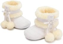 Sawimlgy Infant Baby Boys Girls Plush Winter Snow Boots Cowboy Tassels Bowknot Ankle Side Zipper Soft Sole Boots Toddler Newborn Warm First Walker Crib Outdoor Shoes, 04f White, 12-18 Months Toddler