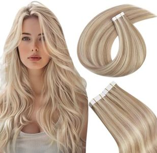 Easyouth Human Hair Tape in Extensions Ash Blonde with Bleach Blonde Seamless Hair Extensions Tape in Real Human Hair Blonde Highlight Remy Hair Tape in Extensions 22inch20pcs 50g