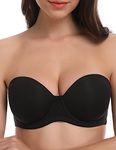 WingsLove Strapless Bras for Women Wireless Padded Bra Push Up Multiway Large Size Bra,Night Black,38DD