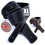 British Handmade Real Leather Guitar Strap: Finest Deluxe Italian Nappa Leather, 1.48m XL long Guitar Belt - Suits Electric, Bass or Acoustic Instruments (inc Semi/Electro)