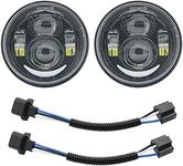 SOYAVISION 2 X Black 4.65" LED Motorcycle DRL Headlights for Harley Dyna Fat Bob Round Projector Headlamp+H4 to H13 Adapters