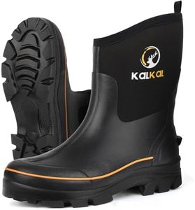 Kalkal Rubber Boots for Men, 6mm Neoprene Insulated Rain Boots with Steel Shank, Waterproof Mid Calf Rubber Work Boots For Mud Gardening Farming Fishing Hunting Working, Size 7-14