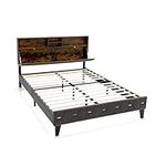 RELAX4LIFE 3FT/4FT6/5FT Bed Frame, Upholstered Bed Platform Bedstead Base with Storage Headboard, Wooden Slat Support Mattress Foundation, No Box Spring Needed (4FT6 Double)