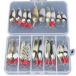 DONQL Spoon Fishing Lures, 20pcs Metal Fishing Spoon Lures Hard Baits Saltwater Fishing Lures Spinner Baits Fish Treble Hooks Tackle Salmon Bass (Set B)