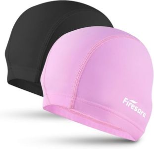 Firesara Fabric Swim Cap, High Elasticity Swimming Cap Keeps Hair Clean Breathable Fit Both Long Hair Short Hair, Swim Caps Woman Girls Men Kids One Size Hat Pink+Black
