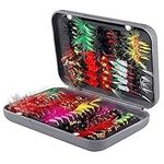 Fly Fishing Flies Lure Kit - 100pcs Handmade Wet Dry Flies Streamer Nymph Emerger Fly Lures Bait Hook for Bass Trouts Salmon Fly Fishing with Waterproof Fly Box