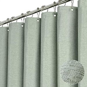 BTTN Extra Wide Shower Curtain - 108x72 Inch Linen Textured Waterproof Fabric Shower Curtain Set with 18 Plastic Hooks, Large Modern Decorative Shower Curtains for Bathroom and Bathtub - SageGreen