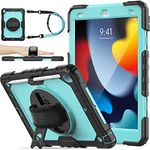 SEYMAC stock Case for iPad 9th/ 8th/ 7th Generation 10.2'', Shockproof Case with Screen Protector Pencil Holder [360° Rotating Hand Strap] & Stand, Case for iPad 10.2 inch 2021-2019, Skyblue