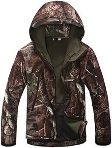 Men Outdoor Hunting Camping Waterproof Coats Soft Shell Ruins Camouflage Jacket Hoodie (Trees Camouflage, L)