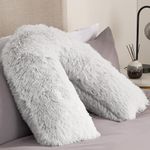 OHS Fluffy Fleece V Pillow Grey, Orthopaedic V Shape for Bed Sofa Super Soft Support Pillow for Sleeping Relaxing Long Snug Cushion, 80 x 60 x 25cm