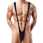 ROSVAJFY Men's Sexy Thong Underwear, Borat Mankini V-String Suspender Bodysuit, V Strap Jockstrap Swimming Jumpsuit, Novelty Stag Fancy Dress, Stretch One-Piece Swimsuit Christmas Costume Black